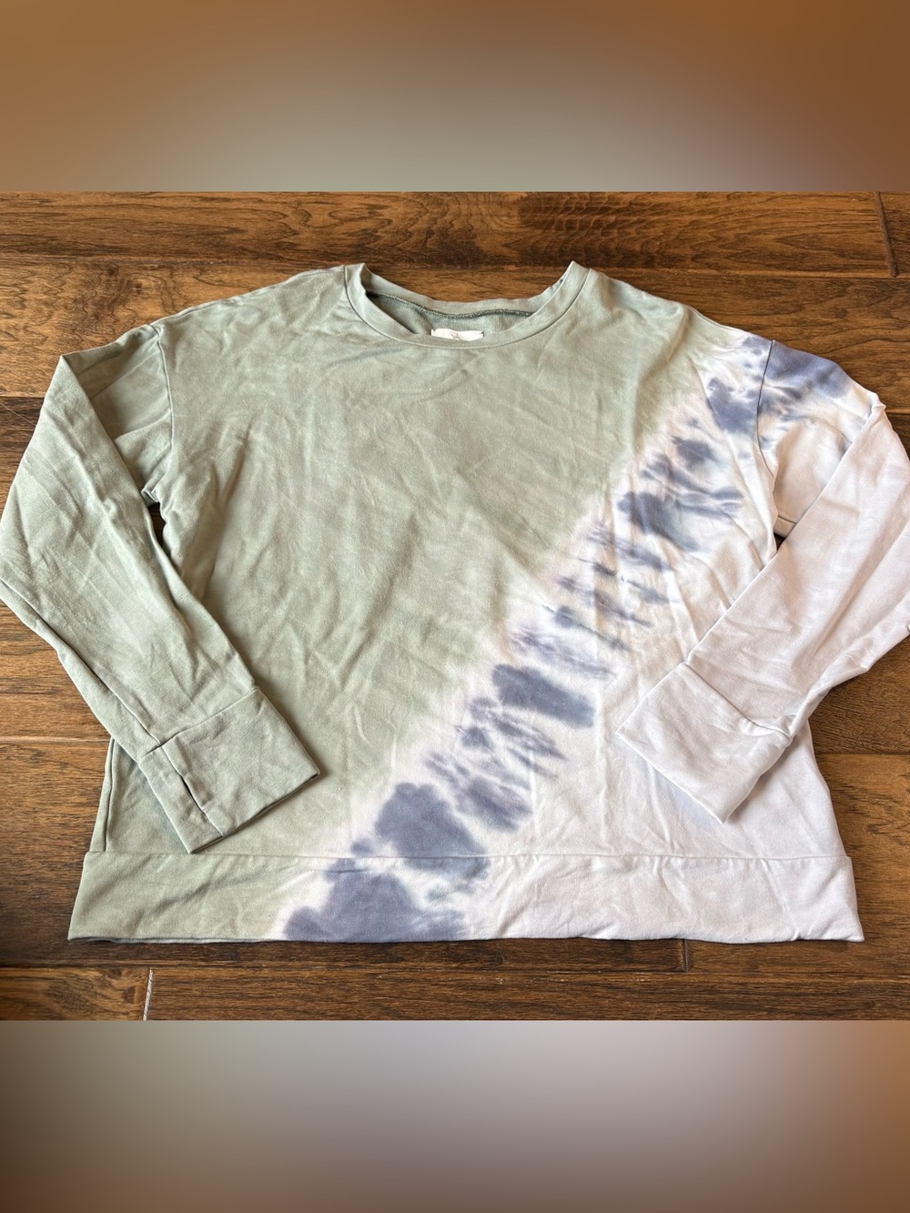 aerie Sage Green & Blue Diagonal Tie-Dye Crewneck Sweatshirt